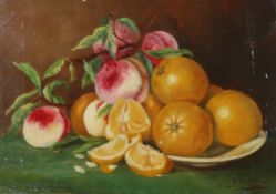 F. SWIFT (twentieth century) OIL PAINTING ON CANVAS LAID ON BOARD  Still life - Fruit signed and