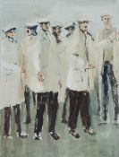 ?JOHN THOMPSON (1924-2011) WATERCOLOUR DRAWING Group of seven men Signed, monogrammed and inscribed