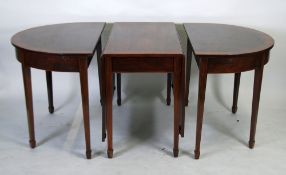 NINETEENTH CENTURY MAHOGANY AND SATINWOOD CROSSBANDED THREE PART DINING TABLE, comprising OBLONG