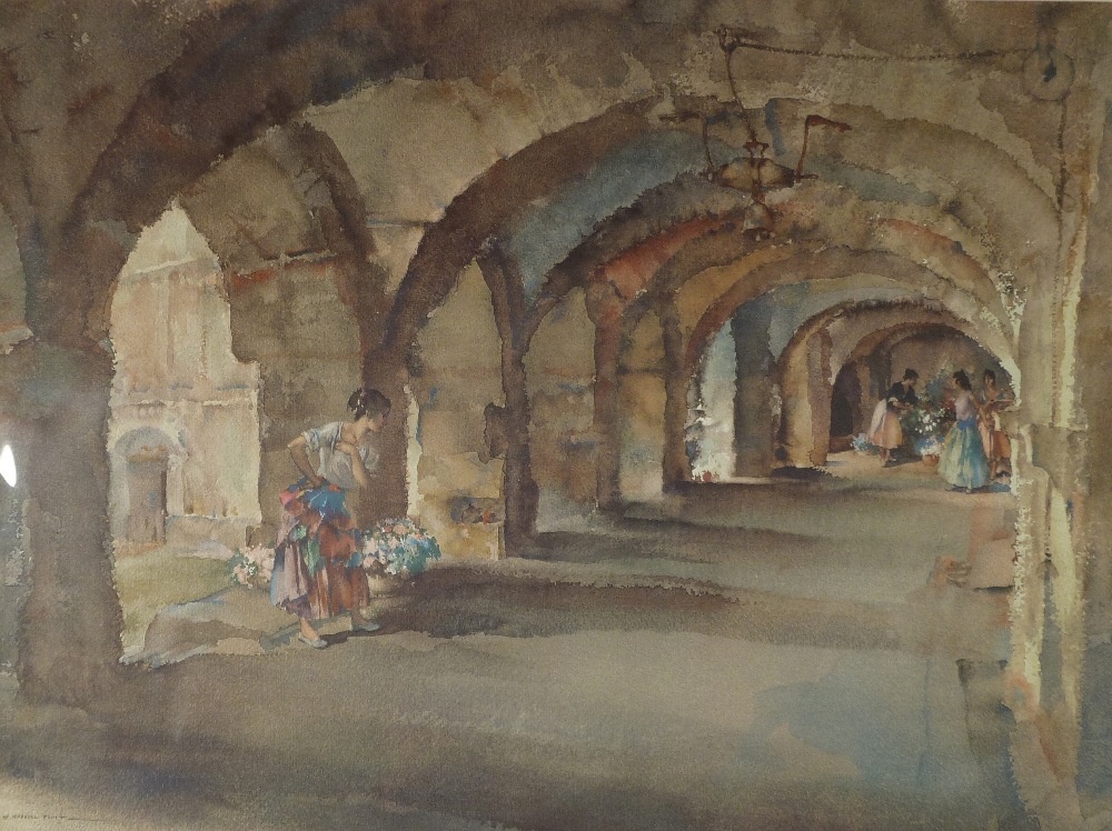 SIR WILLIAM RUSSELL FLINT  LIMITED EDITION COLOUR PRINT  `Flower sellers in Cloisters`  guild