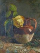 MONOGRAMMIST MB (late 19th Century) OIL PAINTING ON CANVAS  Still life of a rose in a stoneware jug