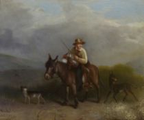 JOHN H. THOMPSON (nineteenth century) OIL PAINTING ON MILLBOARD `From the Moors`, a man on a donkey