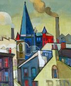 ?GEOFFREY KEY (B. 1941)  OIL PAINTING ON  CANVAS `Rooftops`  Signed and dated (20) 05, titled and