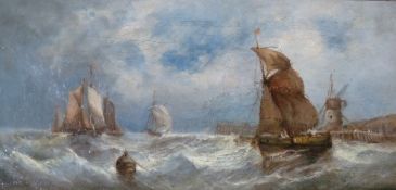 UNATTRIBUTED (VICTORIAN) PAIR OF OIL PAINTINGS ON CANVAS Shipping scenes on stormy water One