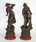 AFTER X. RAPHANEL, PAIR OF LATE NINETEENTH CENTURY FRENCH PATINATED SPELTER FIGURES, modelled as a