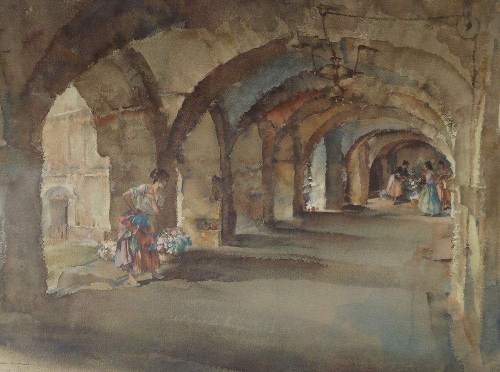 SIR WILLIAM RUSSELL FLINT  LIMITED EDITION COLOUR PRINT  `Flower sellers in Cloisters`  guild