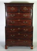 NINETEENTH CENTURY MAHOGANY CHEST ON CHEST, the dentil moulded cornice above two short and two long