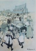 MARGARET CHAPMAN (1940-2000) ARTIST SIGNED LIMITED EDITION COLOUR PRINT Ice cream vendor (faded)