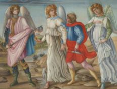 AFTER FILIPPINO LIPPI WATERCOLOUR DRAWING ""Three Angels and Young Tobias"" Unsigned 30"" x
