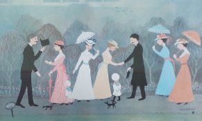 HELEN BRADLEY (1900-1979) ARTIST SIGNED COLOUR PRINT ""We Met at the Park"" Signed 12"" x 20"" (30.