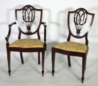 SET OF EIGHT EARLY TWENTIETH CENTURY LINE INLAID MAHOGANY DINING CHAIRS, in the Hepplewhite style (