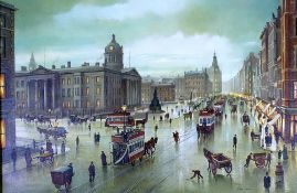 STEVEN SCHOLES (B.1952) OIL ON CANVAS Manchester Piccadilly, Royal Infirmary Signed 24"" x 35"" (