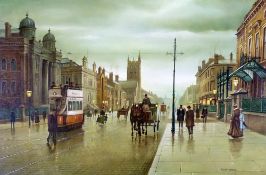 STEVEN SCHOLES (B.1952) OIL ON CANVAS ""Cheetham Hill, Looking to Manchester Central"" Signed 24""