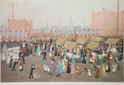HELEN BRADLEY (1900 - 1979) ARTIST SIGNED COLOUR PRINT The family at the open air market Guild