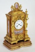 HOWELL AND JAMES, PARIS, LATE NINETEENTH CENTURY ORMOLU AND PORCELAIN MOUNTED MANTEL CLOCK, the 3