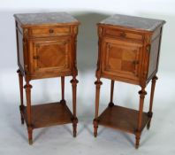 PAIR OF LATE  NINETEENTH CENTURY CONTINENTAL MARBLE TOPPED AND LINED BLOND WOOD CHAMBER POT