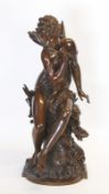 MATHURIN MOREAU, LATE NINETEENTH CENTURY PATINATED BRONZE OF PSYCHE, modelled seated, signed in the