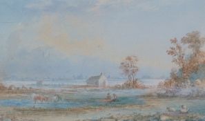 TURNER (NINETEENTH CENTURY) BRITISH SCHOOL PAIR OF WATERCOLOUR DRAWINGS Landscapes with cattle and