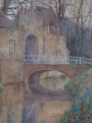 A.M. (Early twentieth century) WATERCOLOUR DRAWING View of a gate house with bridge and moat