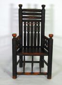 NINETEENTH CENTURY DARK STAINED MIXED WOOD COPY OF A TURNERS OPEN ARMCHAIR, typical form with solid