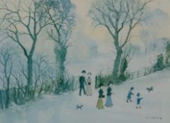 HELEN BRADLEY (1900-1979) ARTIST SIGNED COLOUR PRINT ""Going Home Through the Snow"" Signed, guild