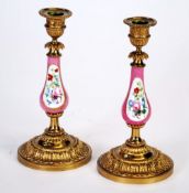 PAIR OF LATE 19TH/EARLY 20TH CENTURY FRENCH GILT BRONZE AND SEVRES STYLE PORCELAIN MOUNTED