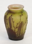 GALLE CAMEO GLASS VASE, of ovoid form with waisted neck and lipped rim, overlaid in brown acid