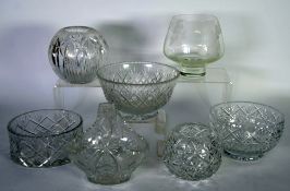 THREE GOOD QUALITY MODERN CUT GLASS FRUIT BOWLS, TOGETHER  WITH TWO GOOD QUALITY CUT GLASS