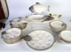 THIRTY PIECE WAECHTERBACH, GERMAN POTTERY FISH AND SHELLFISH SERVICE FOR 12 PERSONS, comprising;