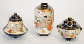 THREE SMALL ITEMS OF JAPANESE MEIJI PERIOD KIOTO FAYENCE VIZ TWO KORO  with pierced covers and an