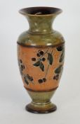 ROYAL DOULTON STONEWARE POTTERY PEDESTAL VASE, of footed ovoid form with flared rim, decorated in