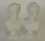 TWO K.P.M. PARIAN BUSTS, `Bellini` and Donizetti` (chip to nose), 7 1/2"" (19.1cm) high, impressed