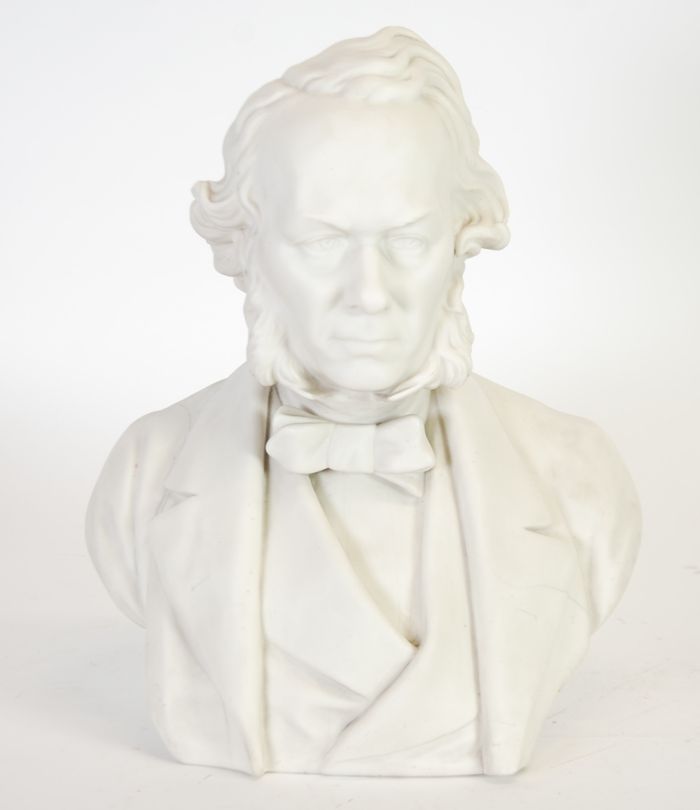 NINETEENTH CENTURY PARIAN BUST OF RICHARD COBDEN, impressed marks, 13 1/2"" (34.3cm) high, (cracked