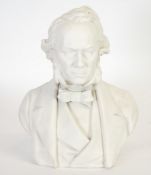 NINETEENTH CENTURY PARIAN BUST OF RICHARD COBDEN, impressed marks, 13 1/2"" (34.3cm) high, (cracked