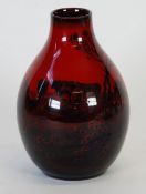 A ROYAL DOULTON, FLAMBE CHINA VASE, oviform with short cylindrical neck, printed with pastoral