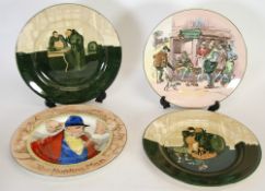 FOUR ROYAL DOULTON SERIES WARE POTTERY PLATES, `The Hunting Man`, `Roger Solem, Cobbler` D6302, and