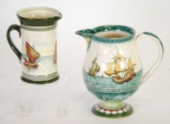 DOULTON BURSLEM `GALLEON` SERIES WARE PEDESTAL POTTERY JUG, of baluster form with scroll handle and