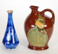 ROYAL DOULTON `MICAWBER` KINGSWARE MOULDED POTTERY FLASK, footed oviform with loop handle and