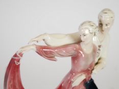 1930`s HERTWIG AND CO., KERTWIG AND CO., KATZHUTTE ART DECO MODEL OF A COUPLE DANCING on an oval