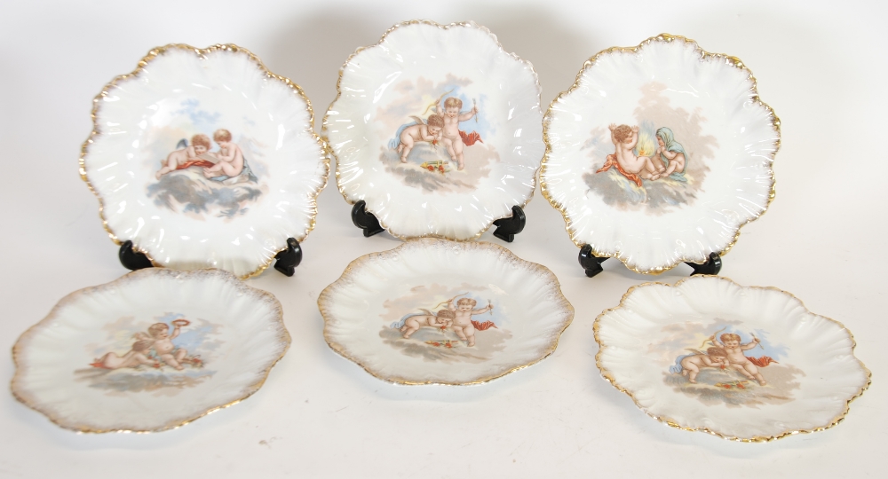 SET OF SIX LATE NINETEENTH/EARLY TWENTIETH CENTURY CONTINENTAL CHINA PLATES, printed with cherubs