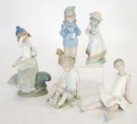 FOUR NAO, SPANISH PORCELAIN FIGURES OF YOUNG GIRLS; Girl stood by mooring looking out to sea,