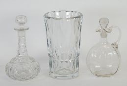 A MODERN FRENCH BACCARAT CUT GLASS FLOWER VASE, a late Victorian etched glass  DECANTER JUG, and a