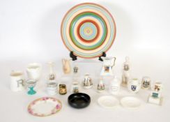 ELEVEN VARIOUS ITEMS OF CRESTED CHINA, a Royal Doulton pottery concentrically banded  PLATE, and