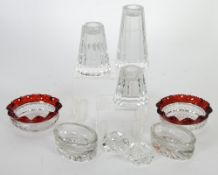 GRADUATED SET OF THREE STYLISH VILLEROY AND BOCH CUT GLASS CANDLE HOLDERS, facet cut, conical form,