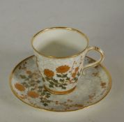 *THREE LATE NINETEENTH CENTURY ROYAL WORCESTER JAPANESQUE EGG SHELL CHINA CABINET CUPS AND SAUCERS,