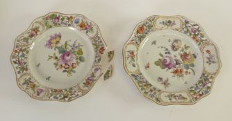 PAIR OF LATE NINETEENTH/EARLY TWENTIETH CENTURY HAND PAINTED PORCELAIN PLATES WITH PIERCED BORDERS,