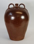 NINETEENTH CENTURY LAMBETH TYPE BROWN SALT GLAZED STONEWARE STORAGE JAR with two loop handles and