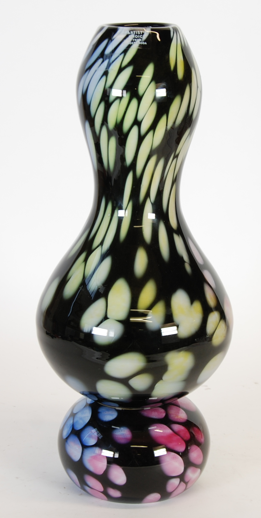 KODA BODA `CHLOE` COLOURED GLASS CASED VASE by Ludvig Lofgren, of pedestal double gourd form,