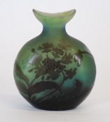 GALLE CAMEO GLASS VASE, of flattened form, with waisted neck and cupped rim, overlaid in amethyst,