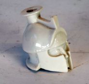 UNUSUAL WORCESTER GRECIAN HELMET PATTERN PORCELAIN INK WELL, white glazed with extensive